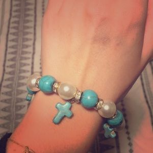 Real turquoise cross bracelet